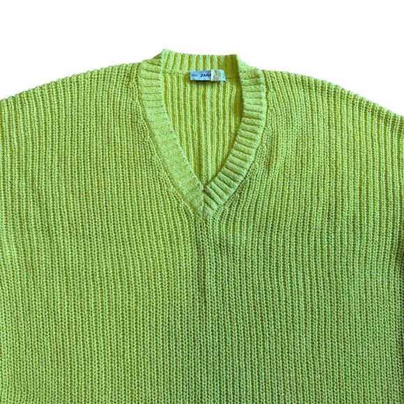 Zara Oversized Yellow Knit V-Neck Sweater - Picture 9 of 11